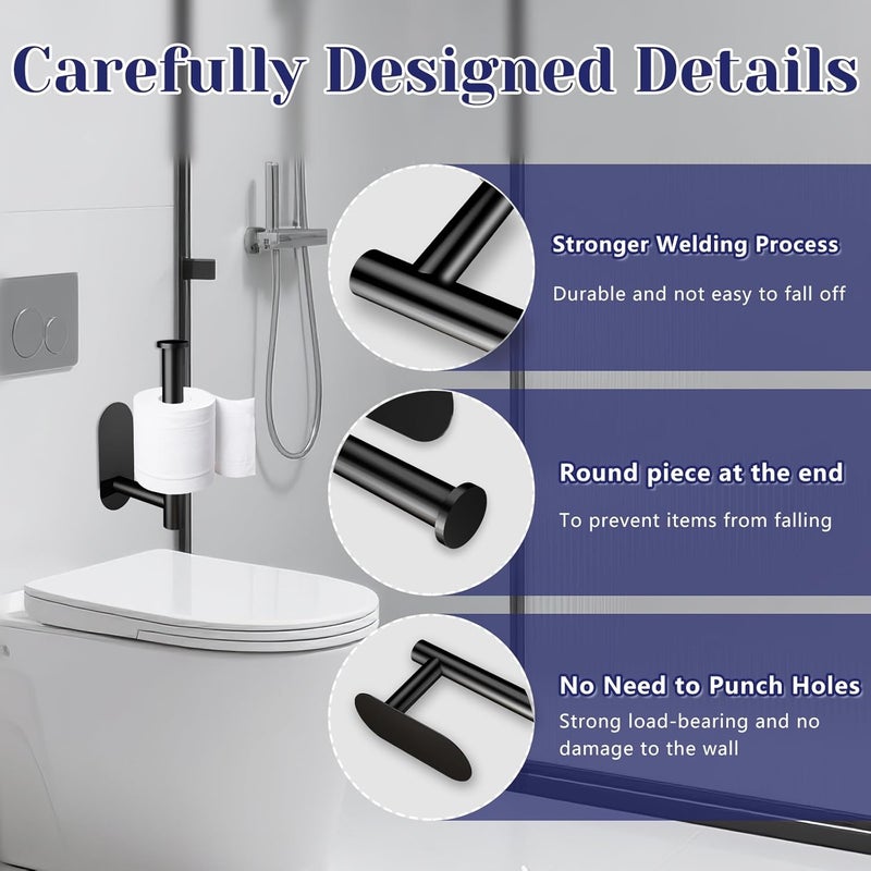 Jamestry Toilet Paper Holder, Stainless Steel & No Drilling Black Toilet Paper Holder Wall Mount, Waterproof Self Adhesive Toilet Paper Holders for Bathroom, Kitchen, Washroom - Image 3